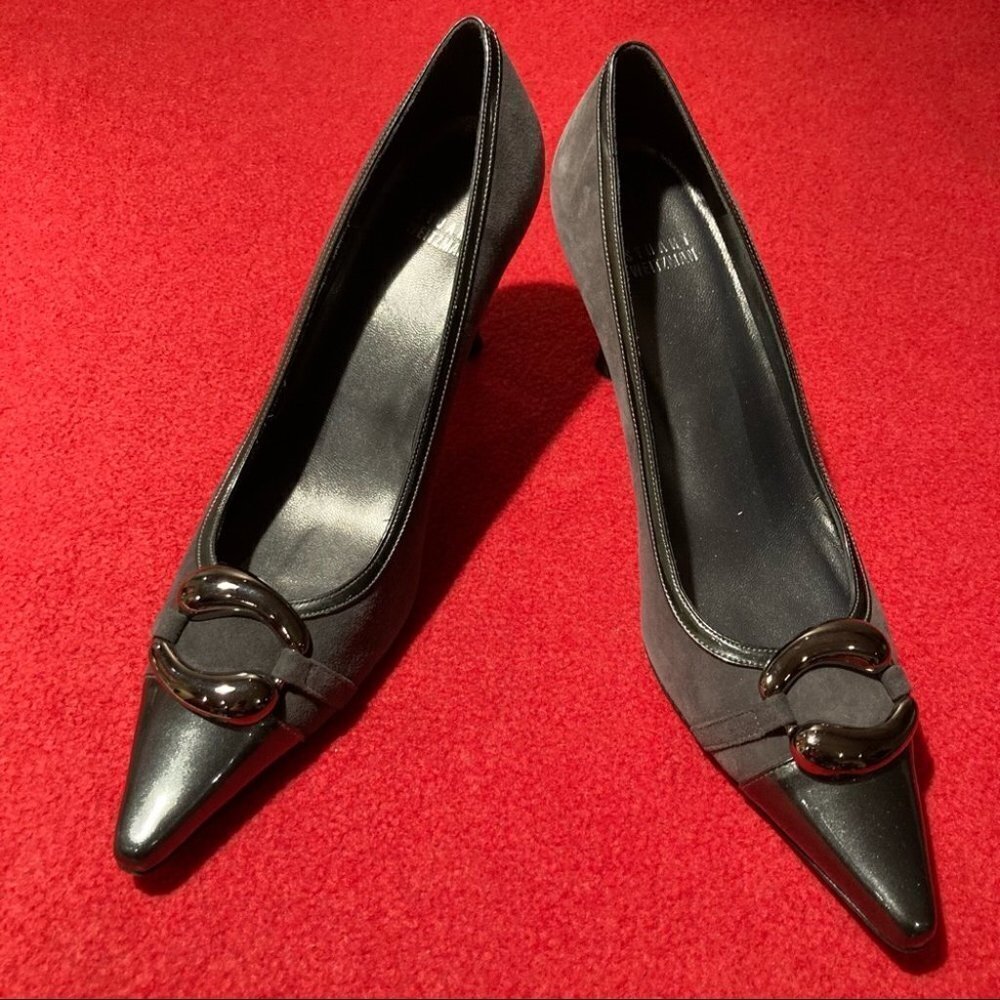 STUART WEITZMAN Sz 10 Suede & Patent Leather with Buckle Pointy Toe Pumps